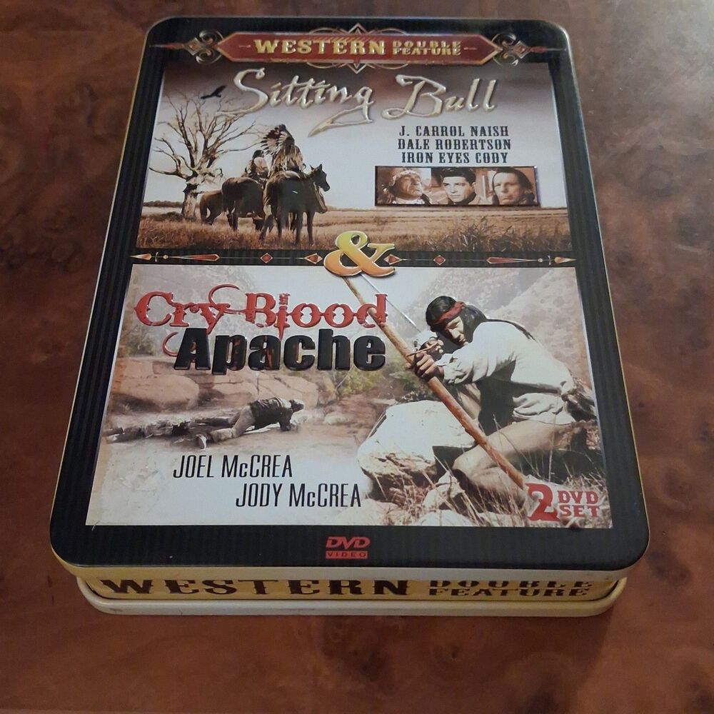 Western Double Feature Sitting Bull/Cry Blood Apache 2 DVD Set Pre Owned Tin Box